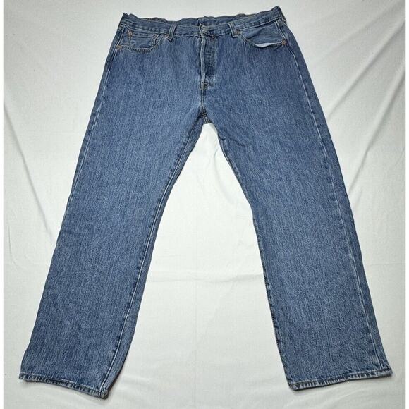 Levis 501 Men's Straight Leg Button Fly Med Blue Denim Jeans - Size 38x27.5 - Picture 1 of 8